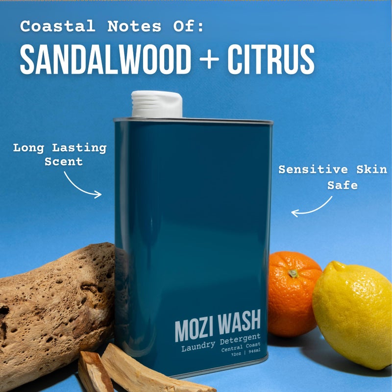 Mozi Wash Laundry Detergent Liquid, Central Coast- Sandalwood & Lavender, 50+ Loads, Concentrated, Non toxic, Plant Based Enzyme Cleaners, Long Lasting Luxury Clean, Cologne Soap for Men, 32 oz - Image 2