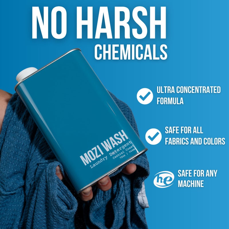 Mozi Wash Laundry Detergent Liquid, Central Coast- Sandalwood & Lavender, 50+ Loads, Concentrated, Non toxic, Plant Based Enzyme Cleaners, Long Lasting Luxury Clean, Cologne Soap for Men, 32 oz - Image 5