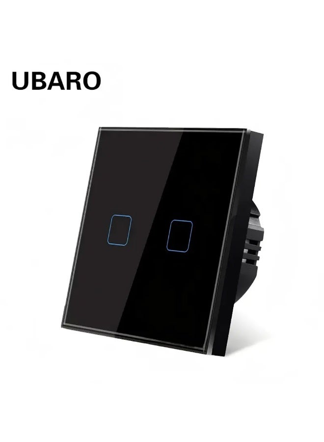 UBARO 2 Gang Touch Wall Switch，86 Type Tempered Glass Touch Light Switch, Single Fire Wire Single Control Square Touch Sensor Wall Switch - Image 1