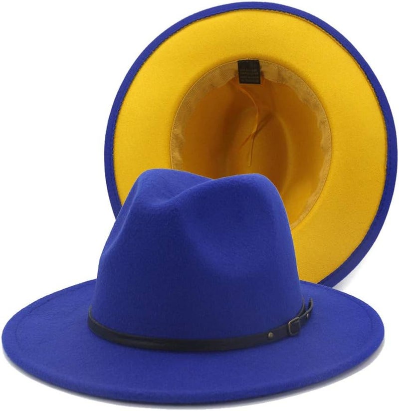 Gossifan Fedora Hats for Women Wide Brim Two Tone Felt Panama Hat with Belt-Buckle - Image 1