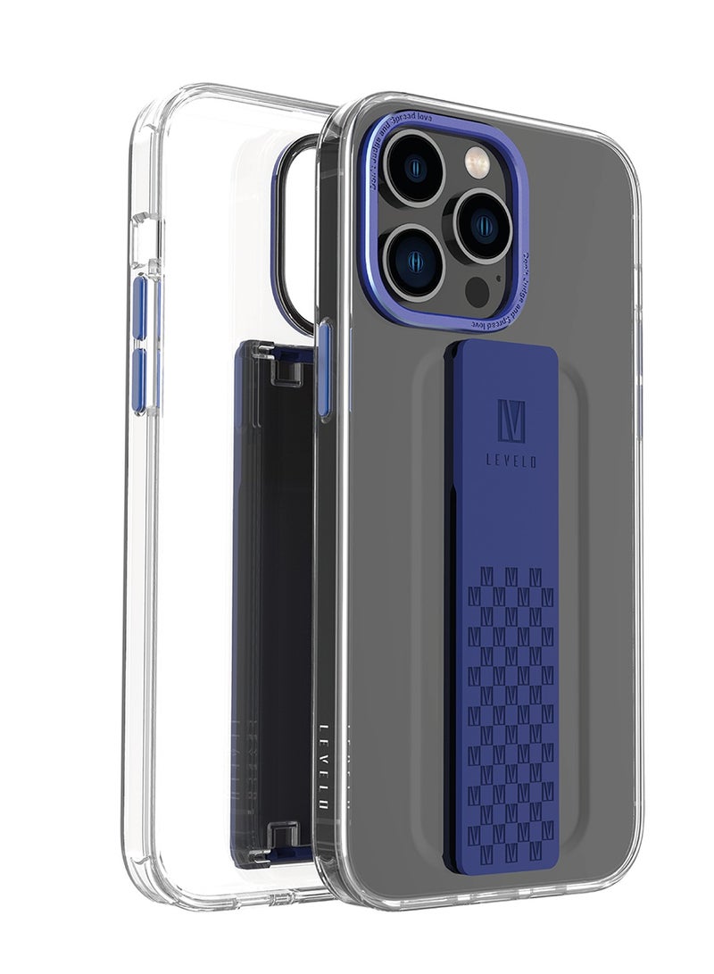 LEVELO iPhone 14 Pro Max Case Graphia IMD Clear Back Cover / Metal Camera Protection / Extra Silicone Grip Case / Anti-Scratch - Blue - Image 2