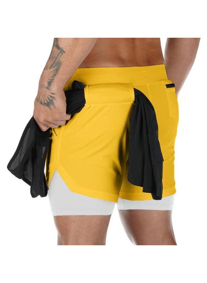 New Double-layer Solid Color Shorts Men's Large Size Fitness Training Quick-drying Jogging Pants 