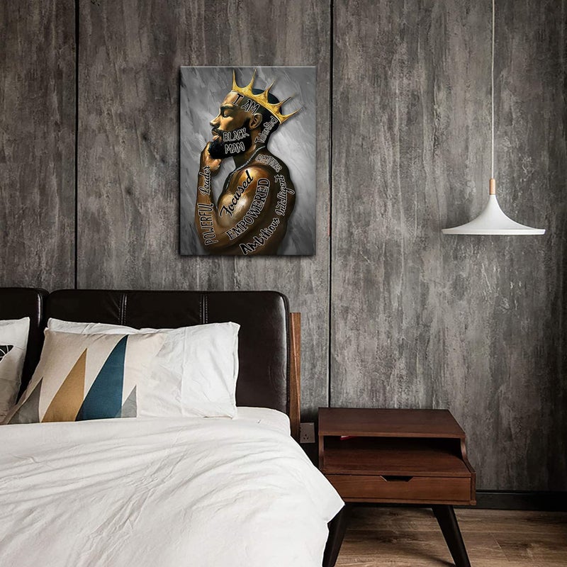 AKOTAC Framed African American Wall Art Man Portrait Wall Art Inspirational Black Man Motivational Quotes Afro King Poster Abstract Canvas Prints Painting Home Decor for Bedroom Living Room Ready to Hang - Image 2