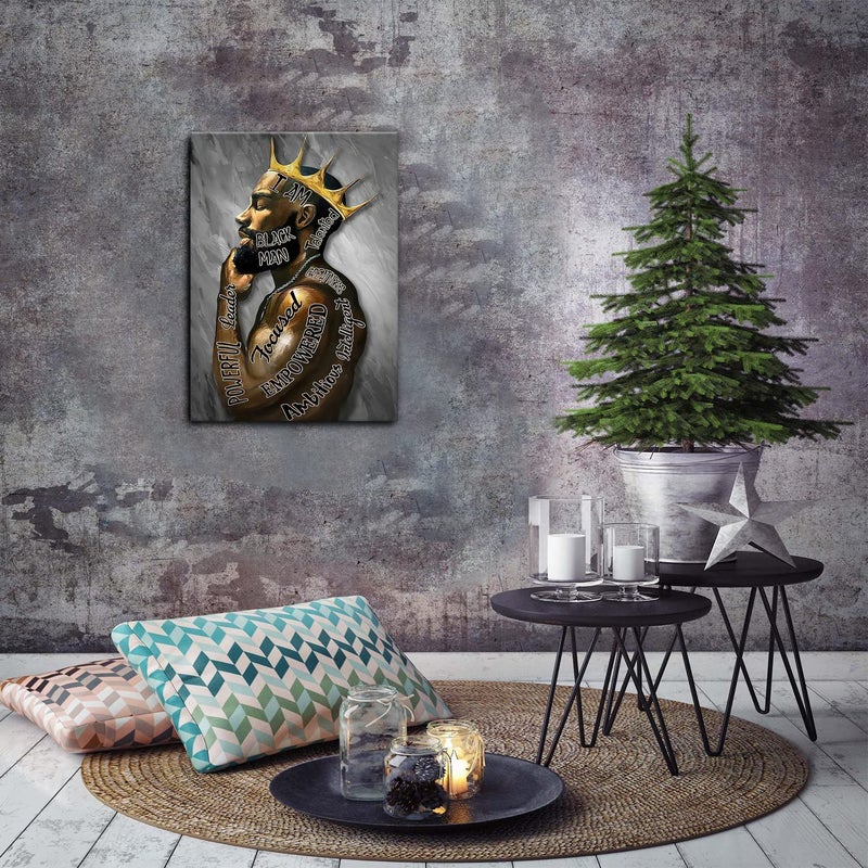 AKOTAC Framed African American Wall Art Man Portrait Wall Art Inspirational Black Man Motivational Quotes Afro King Poster Abstract Canvas Prints Painting Home Decor for Bedroom Living Room Ready to Hang - Image 5