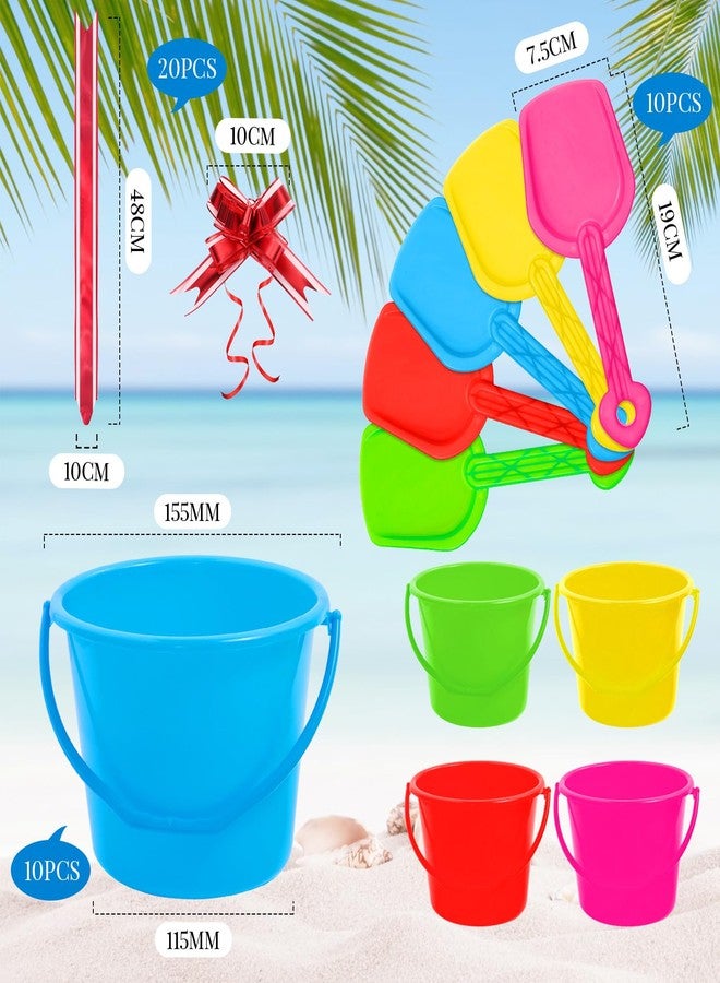 Sratte 20 Pcs Sand Buckets and Shovels Set for Kids, Buckets Travel Sand Toys, Plastic Beach Pails Toys, with Clear Treat Bags and Pull Bows, for Girls Boys Gift Summer Party Favor - Image 2