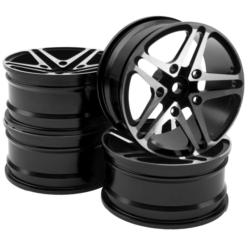 Share Goo ShareGoo Metal Wheel Rims RC 12mm Hex Hubs 110 RC Drift OnRoad Racing Touring Wheel Rim Compatible with HSP Tamiya Kyosho RedCat Sakura WLtoys Universal 110 RC Scales5Spoke Black - Image 2