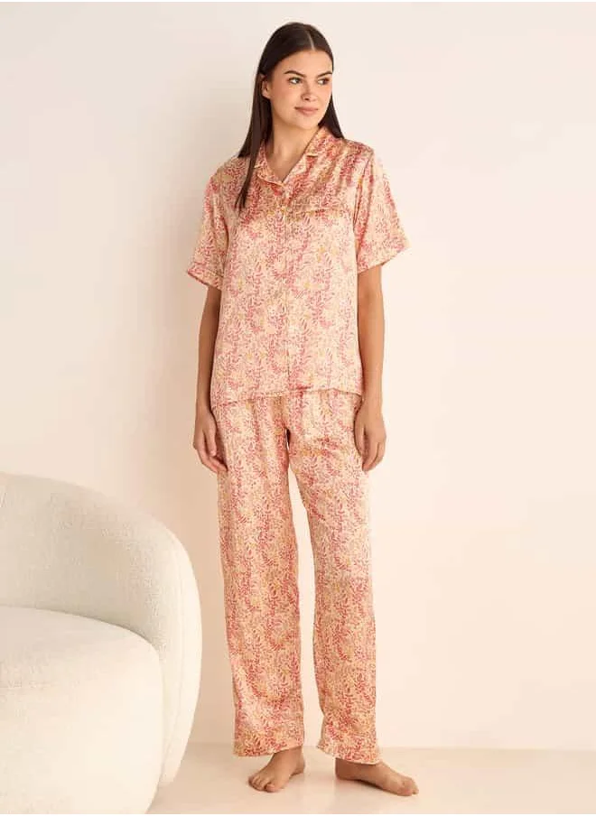 FAV Floral Print Camp Collar Shirt and Elasticated Pyjama Set