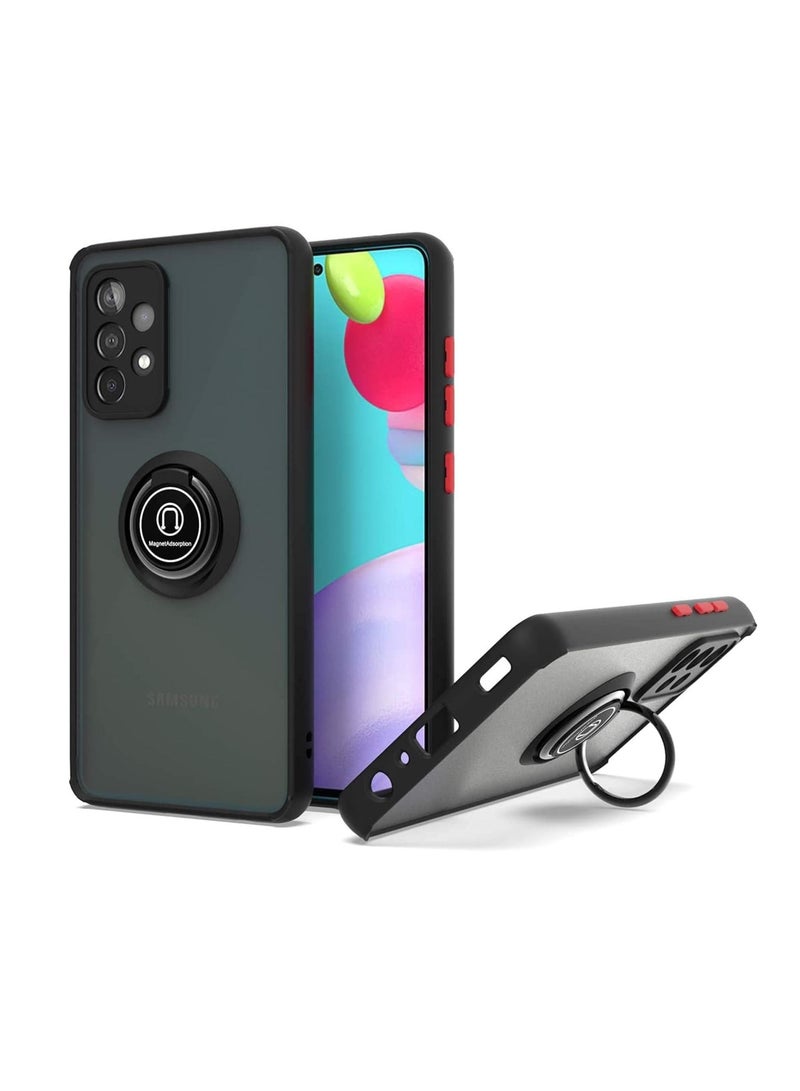غطاء خلفي لهاتف Samsung Galaxy A52 / Samsung Galaxy A52s مزود بحلقة معدنية دوارة مقاوم للصدمات مع حامل مغناطيسي للسيارة لهاتف Samsung Galaxy A52 / A52S 4G / 5G (أسود)