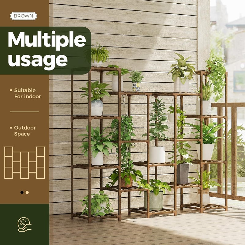 Bamworld Large Hanging Plant Stand Indoor Tall Plant Shelf Outdoor 14 Pots Large Plant Rack for Living Room Patio, Balcony and Garden - Image 2