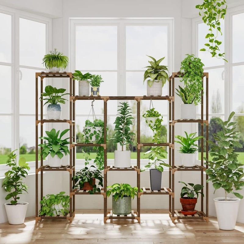 Bamworld Large Hanging Plant Stand Indoor Tall Plant Shelf Outdoor 14 Pots Large Plant Rack for Living Room Patio, Balcony and Garden - Image 1
