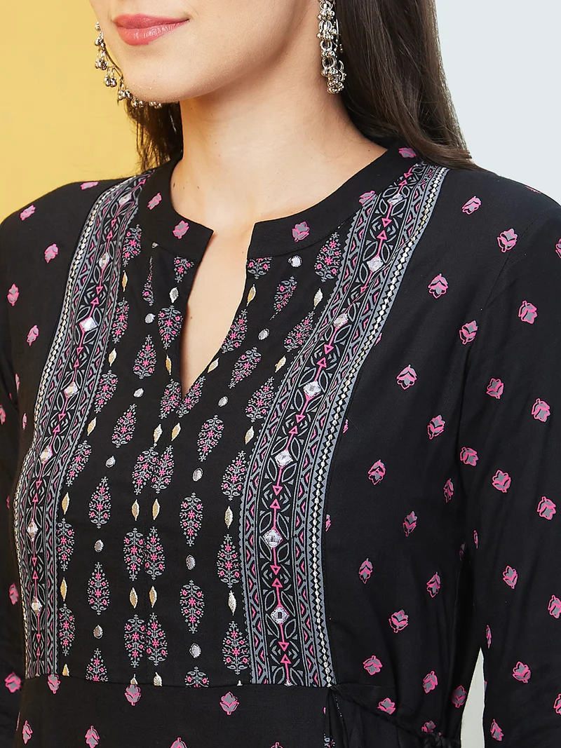 globus Women Ethnic Motif Printed Mirror Work Anarkali Kurta