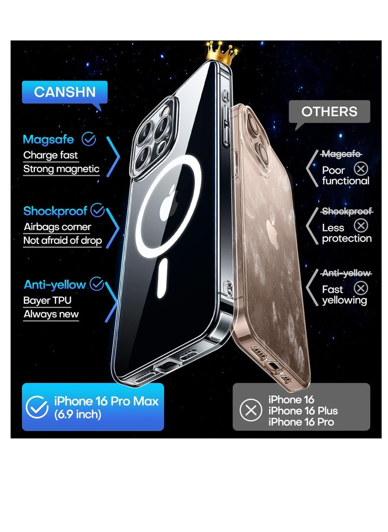 ماركة غير محددة - حافظة iPhone 16 Pro Max Mag Safe [شفافة ومضادة للاصفرار] [حماية من السقوط من الدرجة العسكرية] مقاومة للخدش، حماية للشاشة والعدسات، مغناطيس أقوى، فقط لتغطية iPhone 16 Pro Max - Image 1