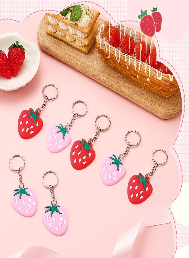 سوريو مجموعة Sureio من 24 قطعة من سلاسل مفاتيح الفراولة الحمراء، مصنوعة من المطاط، مثالية لتزيين جوارب عيد الميلاد، وحفلات الأطفال، وحفلات استقبال المولود، وحقائب الفاكهة، وحقائب الهدايا، وصناديق الكنز، وغيرها. - Image 3