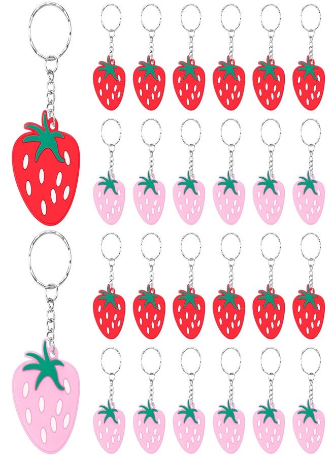 سوريو مجموعة Sureio من 24 قطعة من سلاسل مفاتيح الفراولة الحمراء، مصنوعة من المطاط، مثالية لتزيين جوارب عيد الميلاد، وحفلات الأطفال، وحفلات استقبال المولود، وحقائب الفاكهة، وحقائب الهدايا، وصناديق الكنز، وغيرها. - Image 1