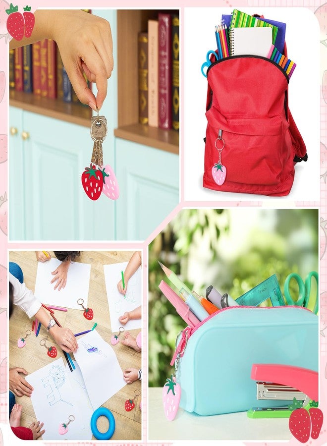 سوريو مجموعة Sureio من 24 قطعة من سلاسل مفاتيح الفراولة الحمراء، مصنوعة من المطاط، مثالية لتزيين جوارب عيد الميلاد، وحفلات الأطفال، وحفلات استقبال المولود، وحقائب الفاكهة، وحقائب الهدايا، وصناديق الكنز، وغيرها. - Image 4