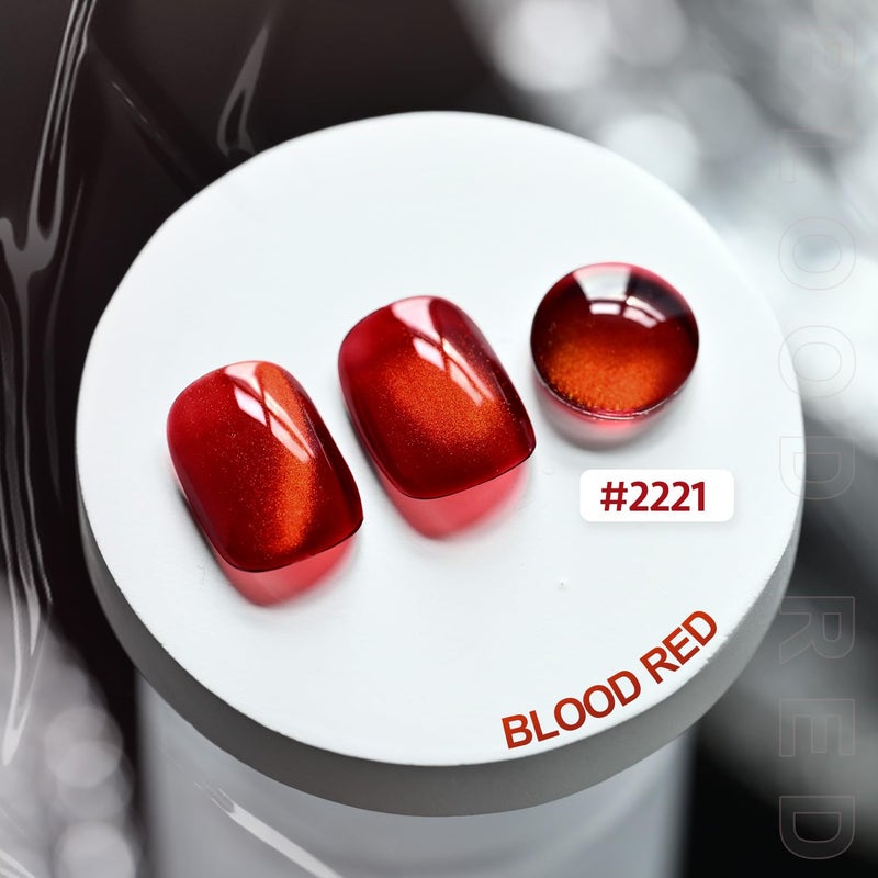 GAOY Glassy Cat Eye Gel Nail Polish, 16ml Glitter Holographic Nail Polish with Magnet, Reflective Translucent UV Gel, 2221 Blood Red - Image 2