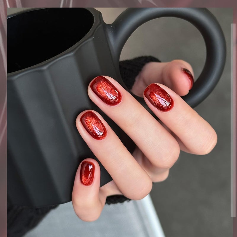 GAOY Glassy Cat Eye Gel Nail Polish, 16ml Glitter Holographic Nail Polish with Magnet, Reflective Translucent UV Gel, 2221 Blood Red - Image 3