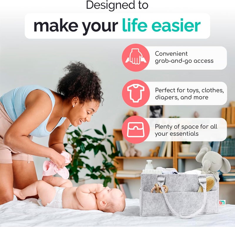 Babynma Felt Diaper Caddy  Extra Large Storage for Baby and Toddler Items  Diaper caddy basket  Portable Organizer Easily Holds Diapers Clothing  Useful for Nursery Bedroom Living Room Car - Image 5
