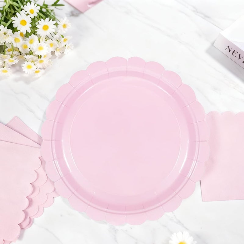 Oigco 50 Pcs Pink Plates and Napkins, Disposable Light Pink Scalloped Paper Plates & Napkins for Wedding Bridal Shower Birthday Baby Shower, Serves 25 - Image 5