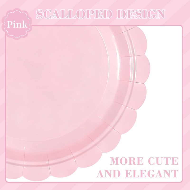 Oigco 50 Pcs Pink Plates and Napkins, Disposable Light Pink Scalloped Paper Plates & Napkins for Wedding Bridal Shower Birthday Baby Shower, Serves 25 - Image 3