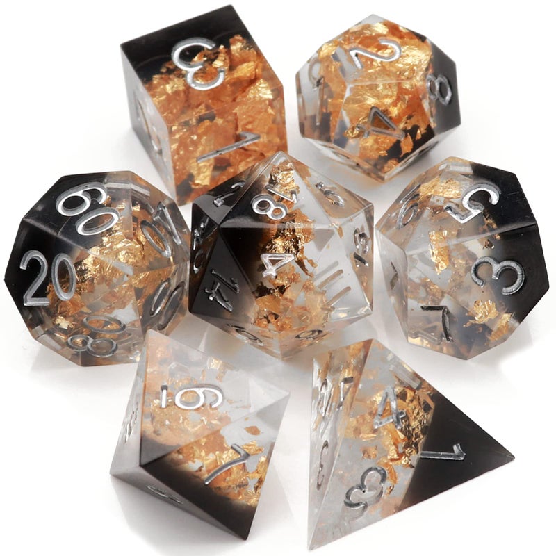Haxtec DND Dice Set Black Sharp Edge Resin Dice Gold Flakes with Dice Case Black White Gold DD Dice for RPG Role Playing Games Compatible with Dungeons and Dragons Gift War Series - Image 3
