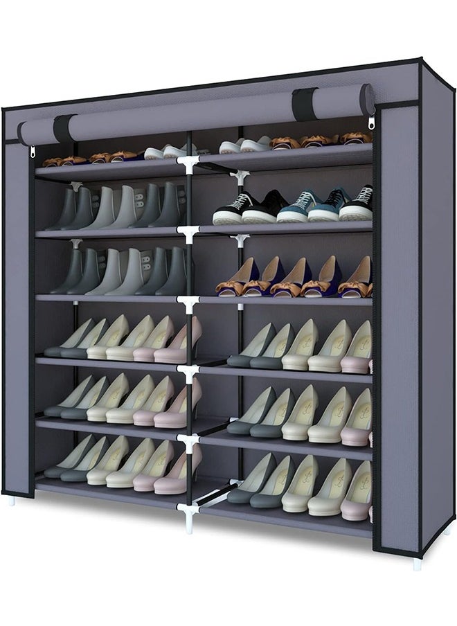 BLOOMING TIME Simple Double Row Non Woven Dustproof Shoe Rack, Multi Layer Shoe Rack With Large Capacity, Simple Assembly, Gray  - Image 1