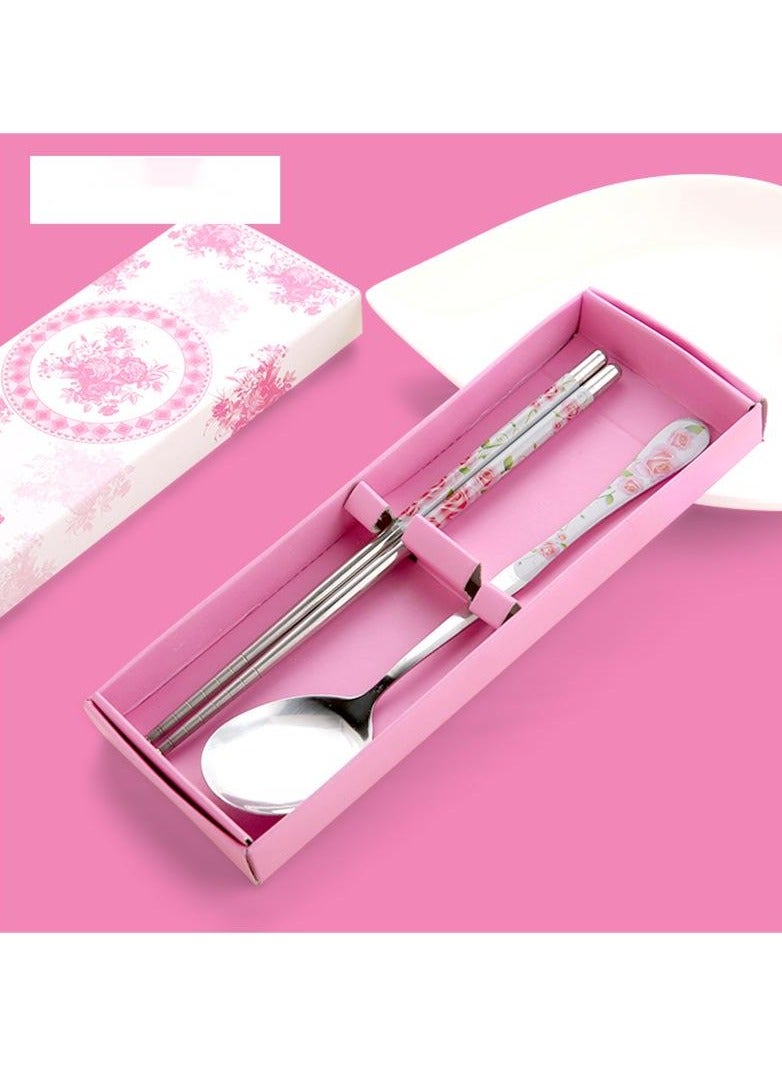 Smile 2 Chopsticks And Spoon Set Silver - Image 1