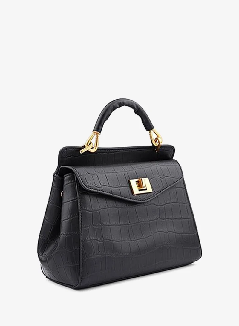 كابلي Women’s Structured Top Handle Bag with Croc-Embossed Texture
