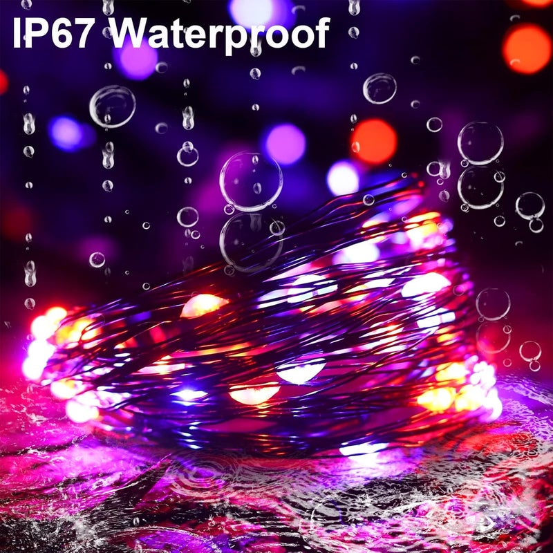 YAOZHOU Halloween Decorations Outdoor Lights, Solar String Lights Purple Orange IP67 Waterproof 2 Pack Total 200 LED 66FT 8 Modes Fairy Lights, Outside Fall Decor for Tree, Garden, Patio, Fence, Lawn - Image 3