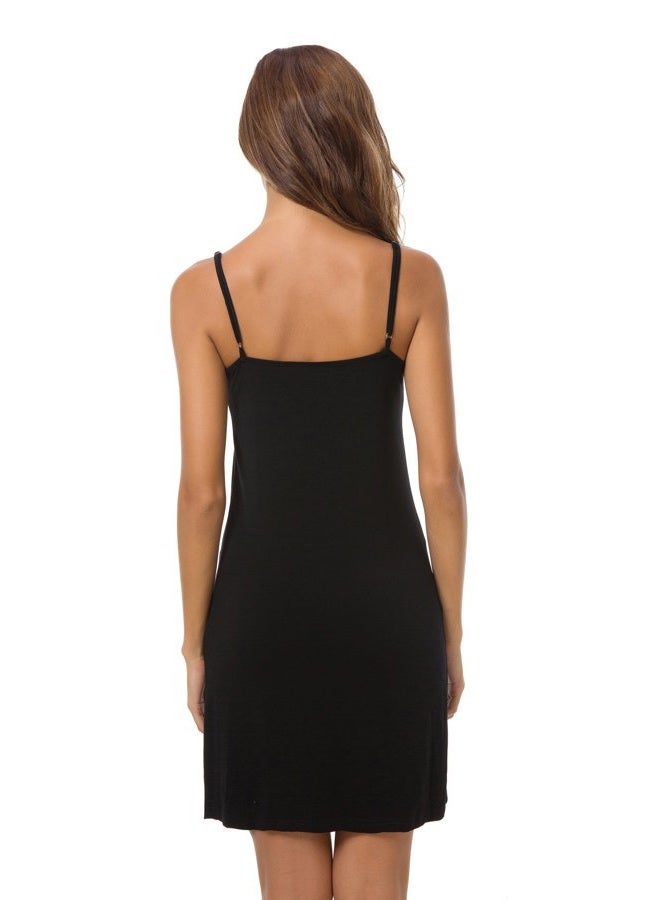 EaseWay Women's Basic Adjustable Spaghetti Strap Cami Under Mini Slip Dress, Black, L - Image 4
