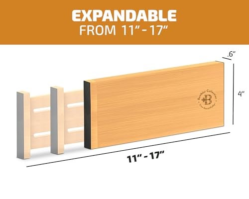 Bambüsi 6-Pack Drawer Dividers - 4 Inches High, Adjustable 11 to 17 Inches Bamboo Drawer Organizers, Large Deep Expandable Separators for Clothes, Dresser, Bedroom, Bathroom, Baby, Office, Kitchen Utensils - Image 2
