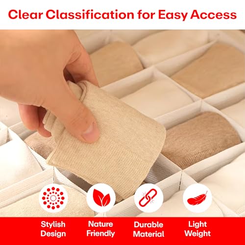 Prime Pick Storage Box Set Wardrobe Organizer Foldable Cotton Jute Storage Bin Washable with Leather Handles Clothes Organizer for undergarments, accessories Beige XL Size Pack of 3 - Image 5