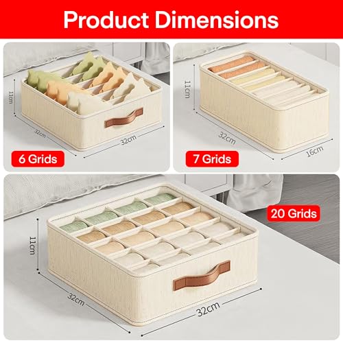 Prime Pick Storage Box Set Wardrobe Organizer Foldable Cotton Jute Storage Bin Washable with Leather Handles Clothes Organizer for undergarments, accessories Beige XL Size Pack of 3 - Image 3