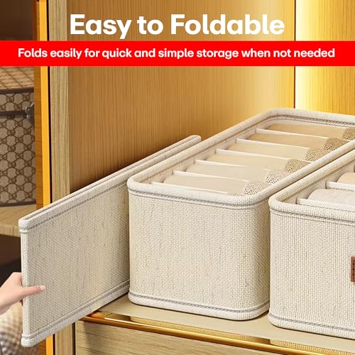 Prime Pick Storage Box Set Wardrobe Organizer Foldable Cotton Jute Storage Bin Washable with Leather Handles Clothes Organizer for undergarments, accessories Beige XL Size Pack of 3 - Image 4
