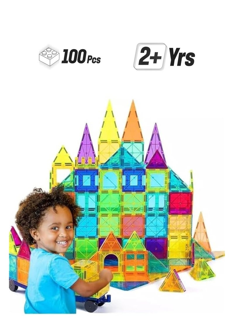 Vibrant Clear Color Magnetic Building Tiles - 100pcs, Early Learning Brain Development, 3D Construction Play Boards, Creativity Beyond Imagination, Special Edition  - Image 1