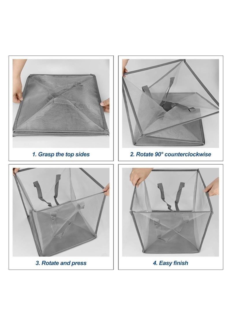TYCOM Popup Laundry bags Hamper with Handles Portable Durable Collapsible Storage Easy Folding Pop Up Clothes Hampers Basket Foldable for Kids Room College Dorm or Travel Double Grey.  - Image 3