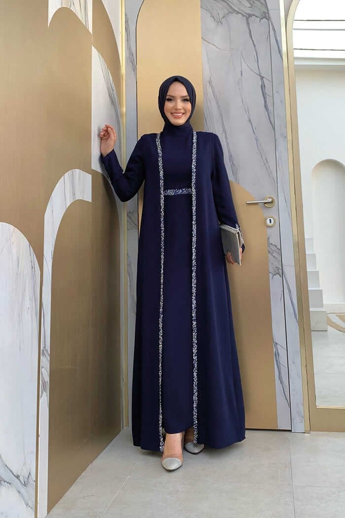 Bym Fashion Bym 3838-1 Stone Detailed Vest Suit Navy Blue  - Image 1