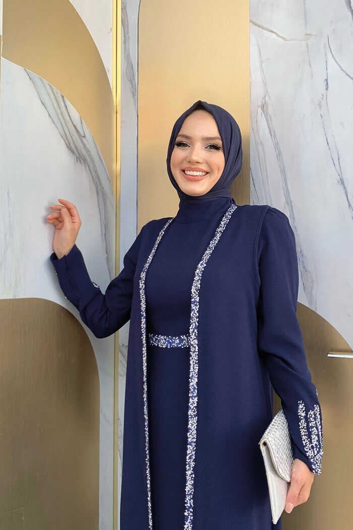 Bym Fashion Bym 3838-1 Stone Detailed Vest Suit Navy Blue  - Image 4