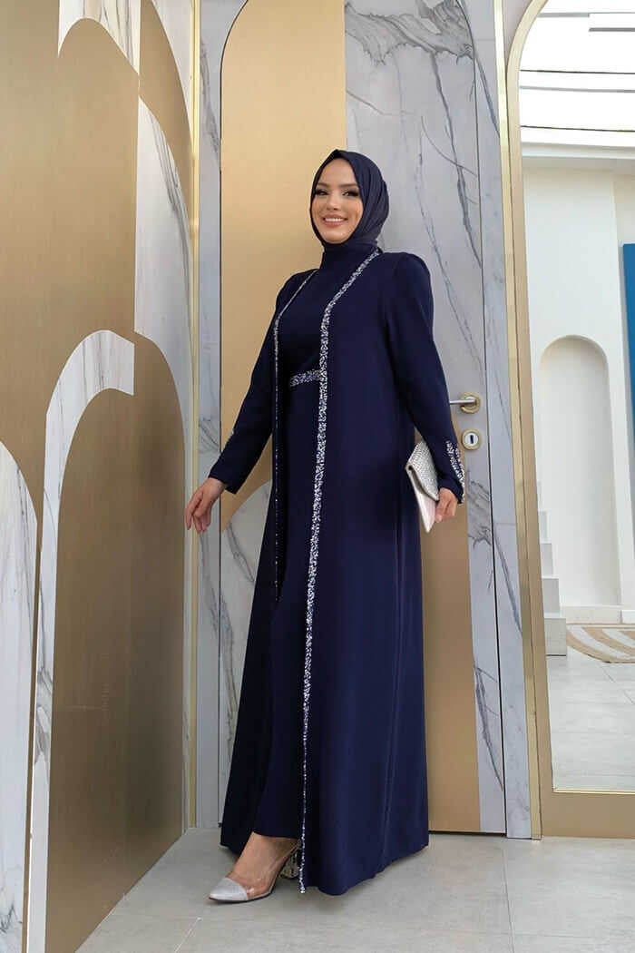Bym Fashion Bym 3838-1 Stone Detailed Vest Suit Navy Blue  - Image 2