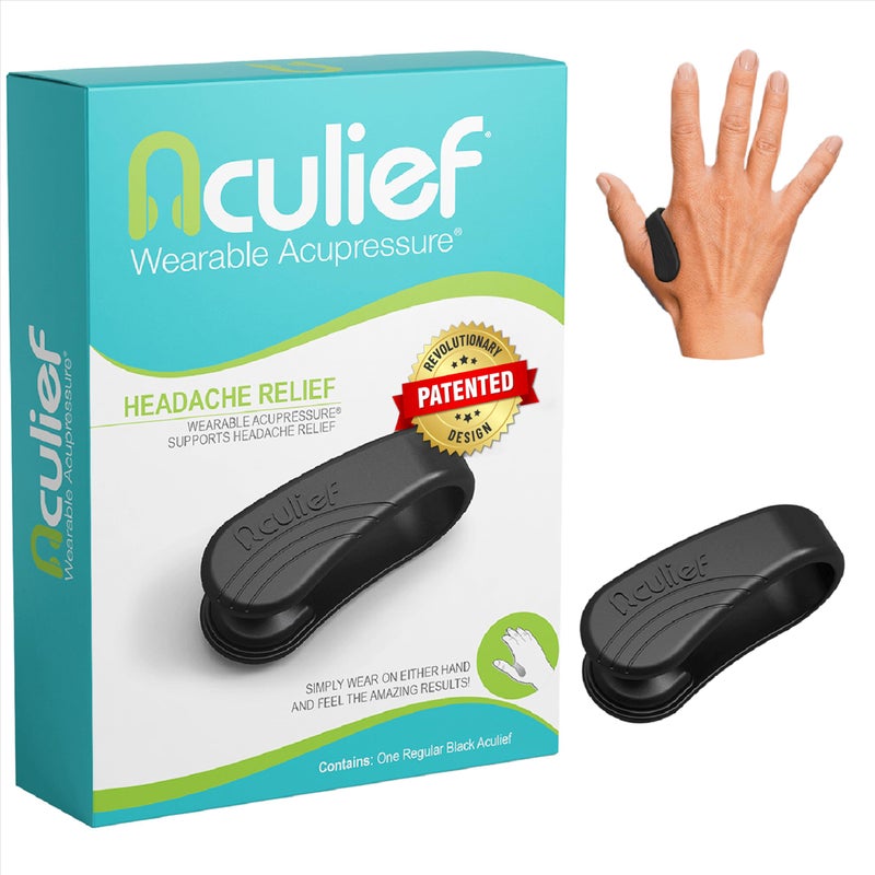 Aculief Wearable Acupressure Hand Clip - Stress Management with Thumb Pressure Point Device - Portable Wellness with Acupressure Clips for Hands - Regular, Black - Image 1