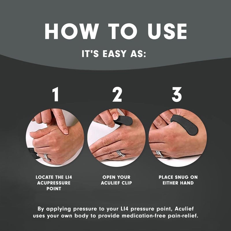 Aculief Wearable Acupressure Hand Clip - Stress Management with Thumb Pressure Point Device - Portable Wellness with Acupressure Clips for Hands - Regular, Black - Image 5