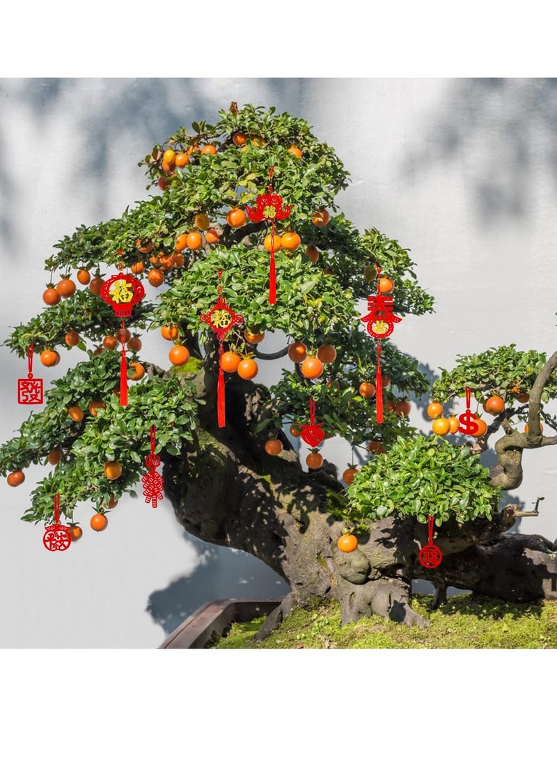 SYOSI 56 Pcs Chinese New Year Decorations Red Chinese Knot Hanging Ornaments Tassels Knot Decor Traditional Lucky Hanging Ornaments Lucky Fu Pendants Traditional Little Red Lantern for Home Office Car Tree - Image 4
