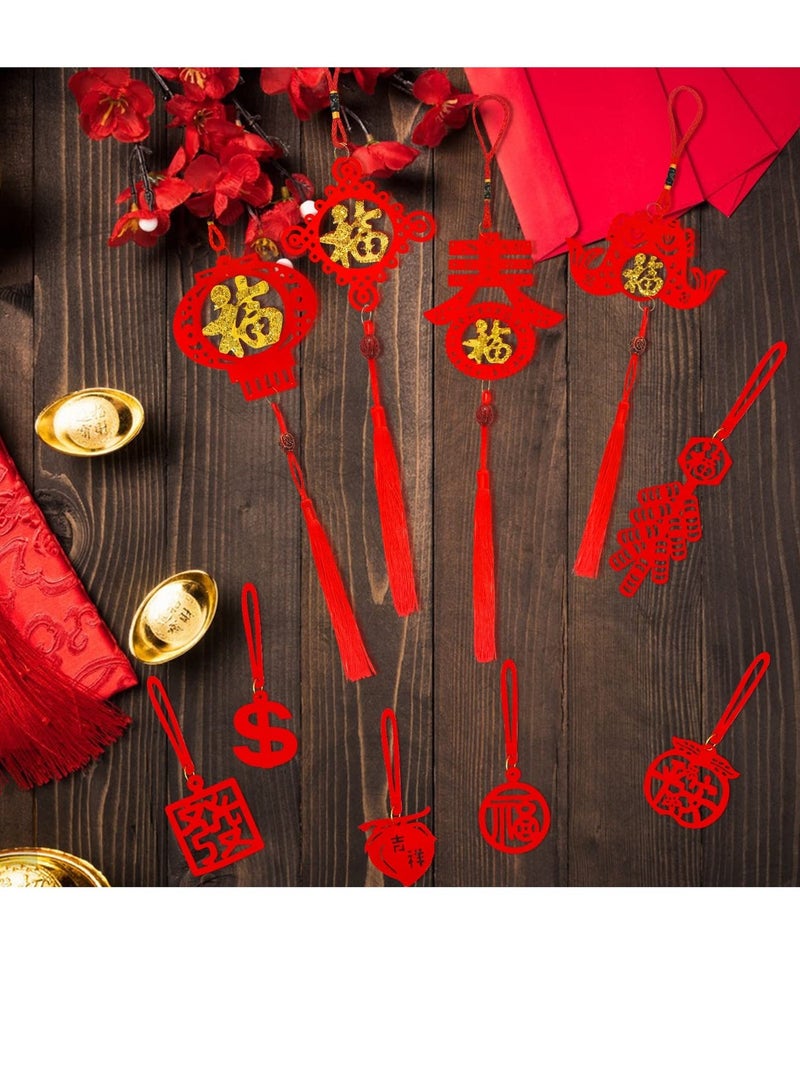 SYOSI 56 Pcs Chinese New Year Decorations Red Chinese Knot Hanging Ornaments Tassels Knot Decor Traditional Lucky Hanging Ornaments Lucky Fu Pendants Traditional Little Red Lantern for Home Office Car Tree - Image 2