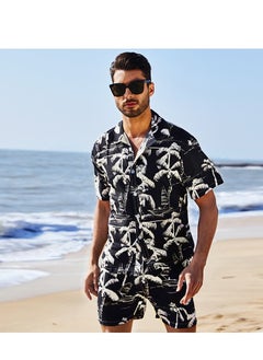 Loquat Men's Casual Beach Suit Seaside Holiday Wind Sports Loose Short Sleeve Shirt Beach Shorts Printed Short Sleeve Shirt Suit 