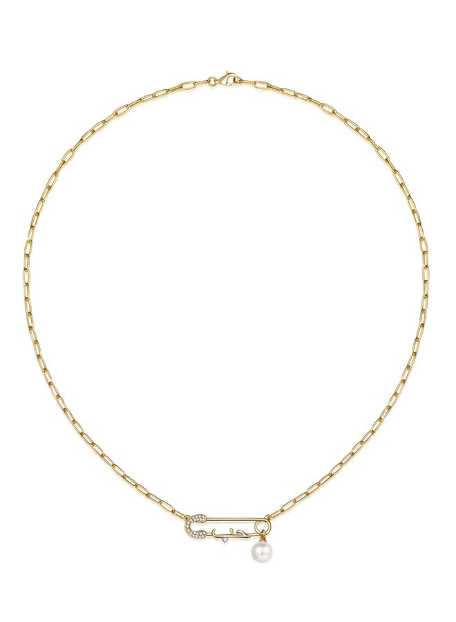 Moonmory Arabic Love Necklace 18K Gold Plated 925 Sterling Silver Safety Pin Love Necklace With 50CM Adjustable Paper Clip Chain For Women, Double Layer Gold Plating, Pearl & Clear Zircon, Ramadan, Mother’s Day, Valentine’s Day, Birthday Gift - Image 5