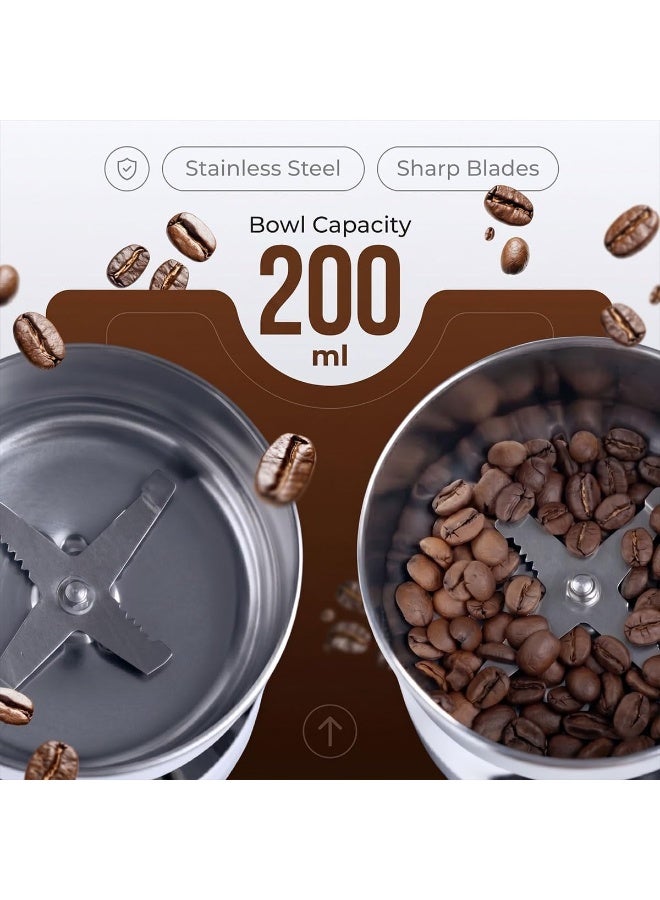 Electric coffee grinder, 300W stainless steel grain and spice mill with a 200g capacity, fast 30-second grinding, UK plug, multi-functional grinder for coffee beans, spices, nuts, and dried herbs - Image 2