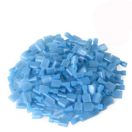 XHF 16-14 AWG Male Spade Disconnect Connectors Terminals Nylon Fully Insulated Quick Crimp Wire Connectors 100 Pcs Blue - Image 1