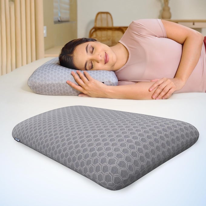 VENTILATED COOLING GEL MEMORY FOAM PILLOW ORTHOPEDIC PILLOW FOR SLEEPING NECK PAIN RELIEF WITH PREMIUM REMOVABLE ZIPPER COVER 22X14X5 INCH MEDIUM PACK OF 1 GREY JACQUARD COVER