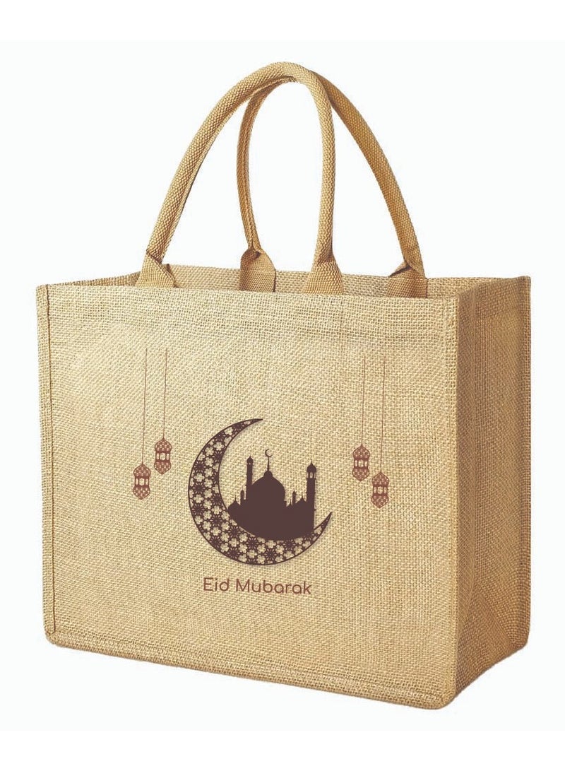 PRINTSHOP4ME Eid Mubarak Jute Tote Bags - Eco-Friendly Jute Grocery and Shopping Bags - Perfect for Shopping and Groceries Tote Bags - Gift for Eid - Eid Jute Bags  - Image 1