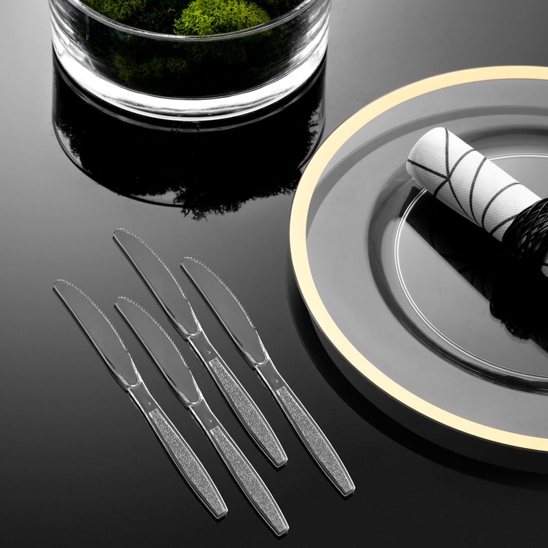 JoyServe Clear Plastic Knives - (Bulk Pack 180) Disposable Plastic Utensils Heavy Duty Knives  Silverware Cutlery Sets for Party Supplies  Dinners  Buffets  Take-Out  Catering  Food Services  - Image 3
